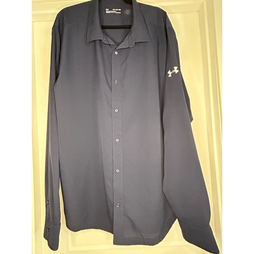 Under Armour HeatGear Mens 3XL‎ Navy Blue Grid Long Sleeve Button Down Shirt